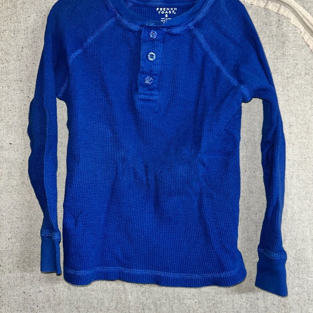French Toast Blue Thermal Henley Shirt